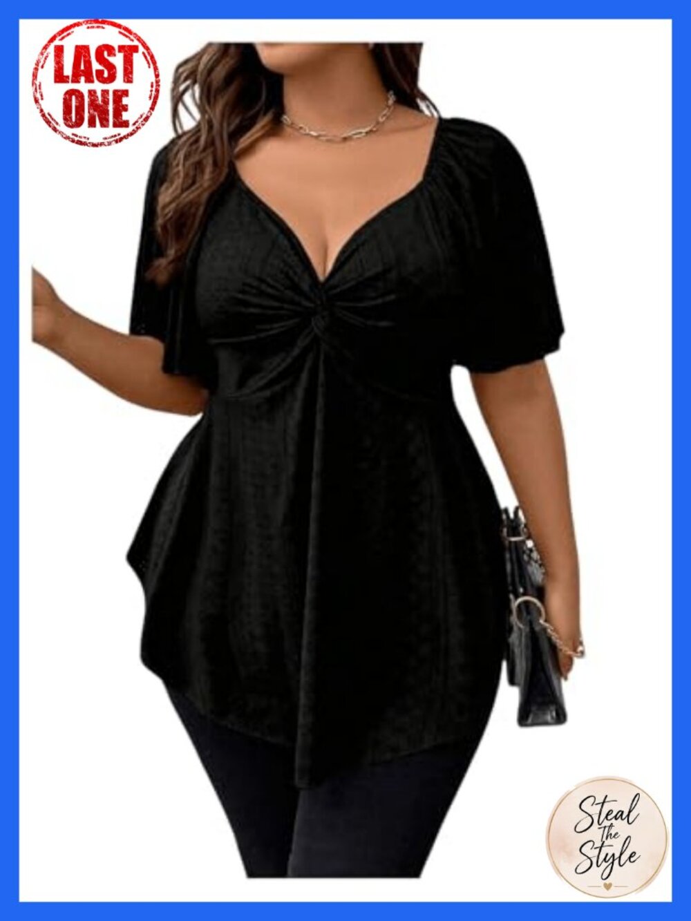 Plus Size Peplum Top Short Sleeve Sweetheart Neck Asymmetrical
